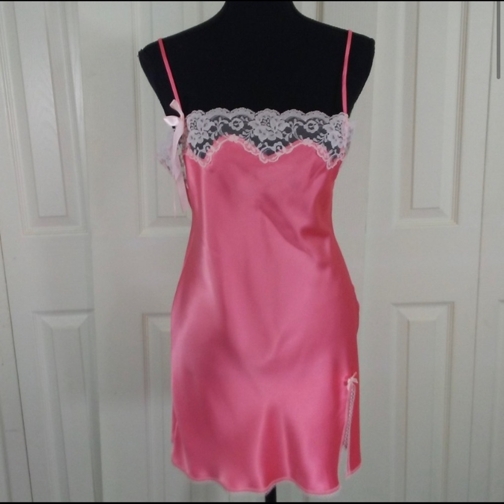 Victoria’s Secret Pink Coral Satin Lace Slip Dress